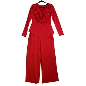 ChicMe Red Long Sleeve Cowl Neck Jumpsuit d Peplum Wide Leg Medium